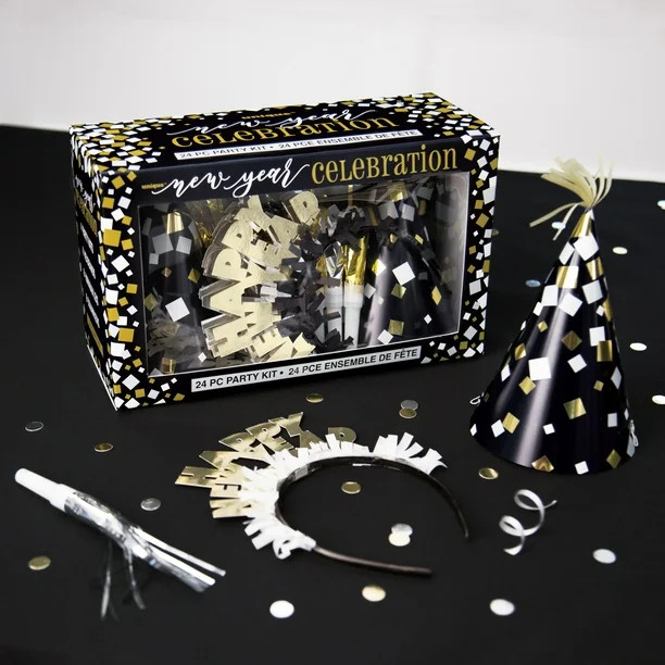 Gold and Silver New Years Eve Party Accessories Kit for 8 Guests, 24pcs | Walmart (US)