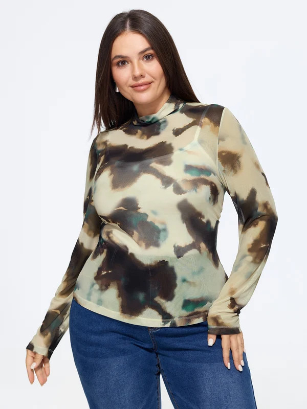 Stretch Mesh Mock Neck Long Sleeve Top | Bloomchic