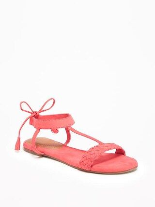 Old Navy Sueded Tie Back T Strap Sandals For Women Size 10 - Coral pink | Old Navy US