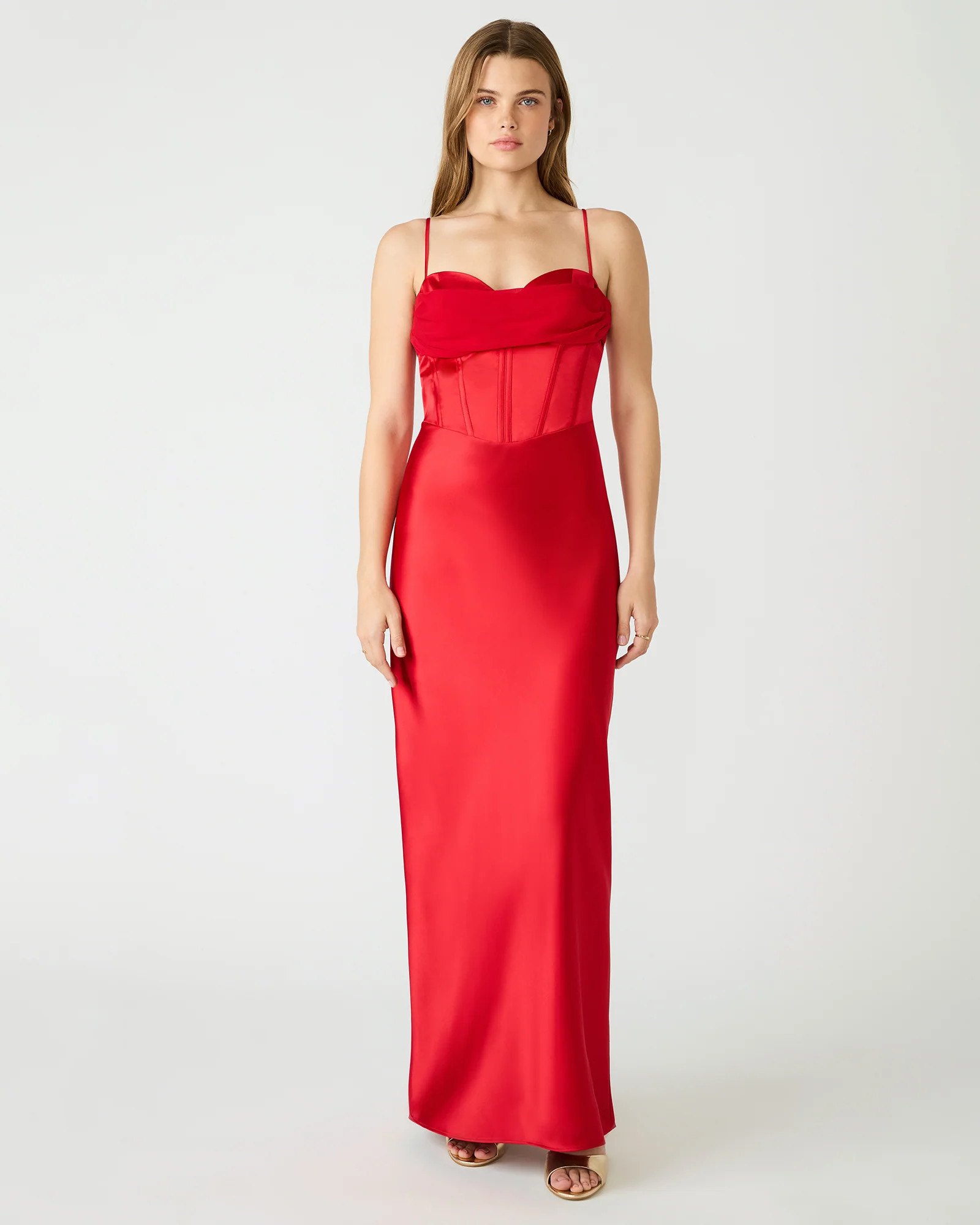 CARMELA Red Satin Bustier Corset Maxi Women's Prom Dress | Steve Madden (US)