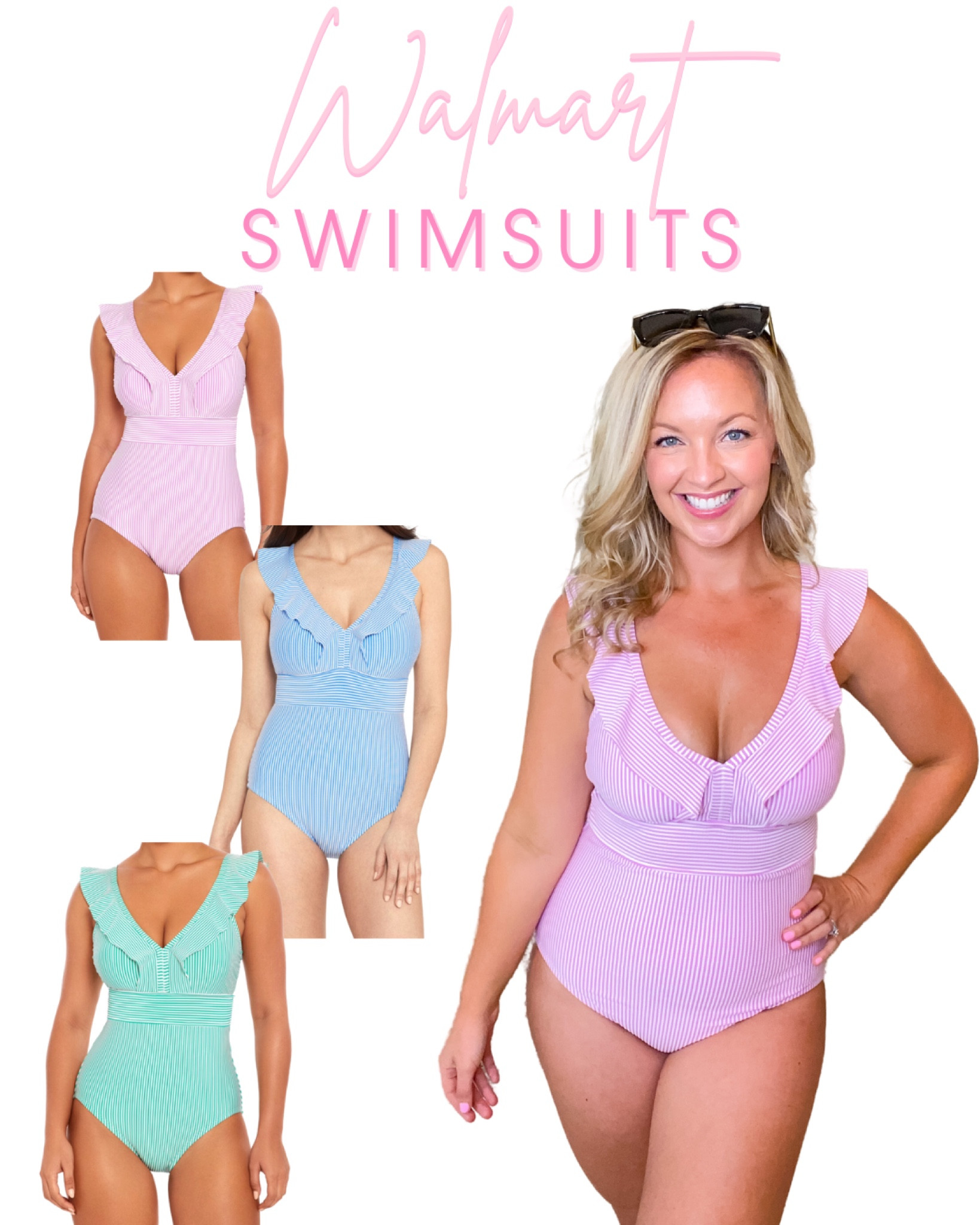 Seersucker One Piece Swimsuit a new arrival at Walmart! This one piece swimsuit is so flattering with feminine ruffle details! The perfect swimsuit for moms!  Under $30!🩱Wearing size Medium 

Vacation outfits seersucker swimsuits cruise outfits mom  bathing suit pink swimsuit Walmart bathing suit swimwear spring break midsize fasion
#walmartfashion #IYWYK
#walmartpartner
