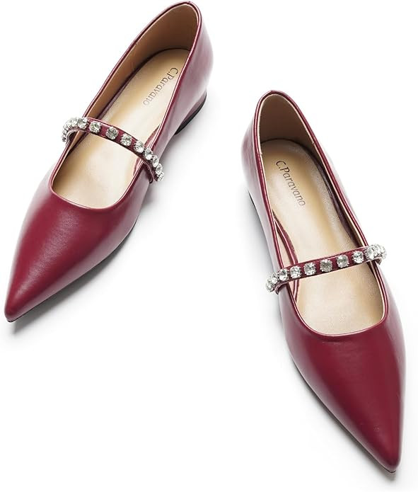 C.Paravano Crystal Strap Mary Jane for Women Pointed Toe Flats Women's Flats for Dressy Wedding O... | Amazon (US)