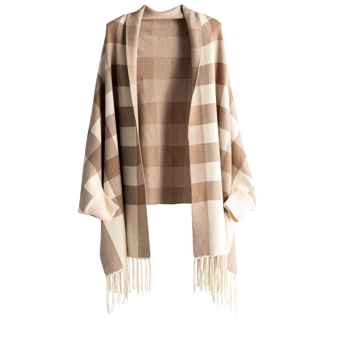 Shiraleah Tan Plaid Reeve Wrap Shawl with Fringe Detail | Target