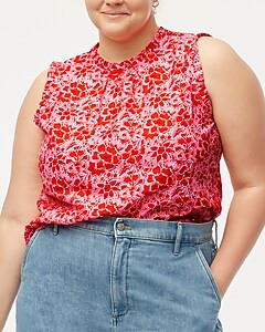 Printed linen-blend ruffleneck top | J.Crew Factory