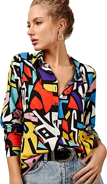 Blouses for Women Fashion, Casual Long Sleeve Button Down Shirts Tops, XS-3XL | Amazon (US)