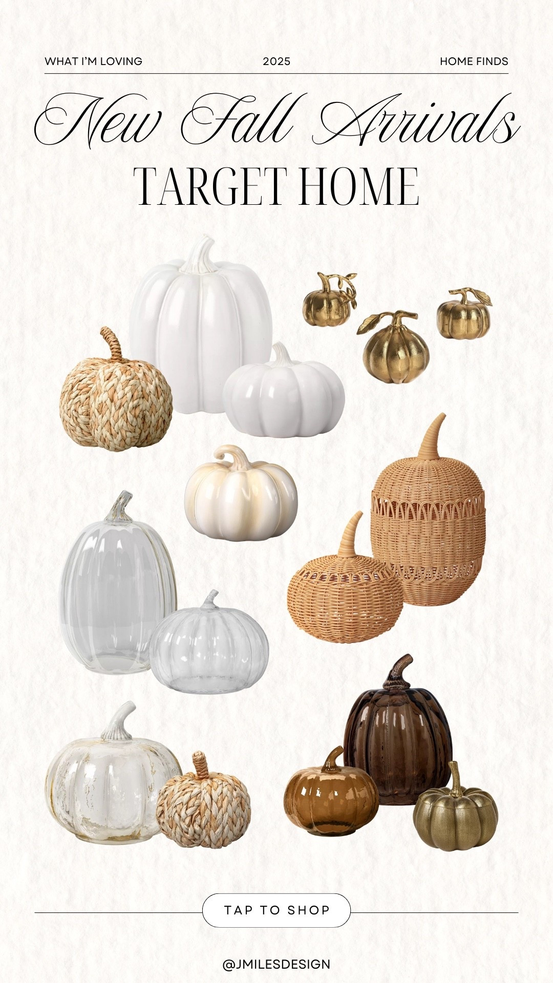 Target’s new home arrivals are here and these pumpkins are too good to pass up — woven, glass, gold… I’ll take one of each, please. #TargetHome #FallDecor #PumpkinSeason

#LTKFindsUnder50 #LTKHome #LTKSeasonal