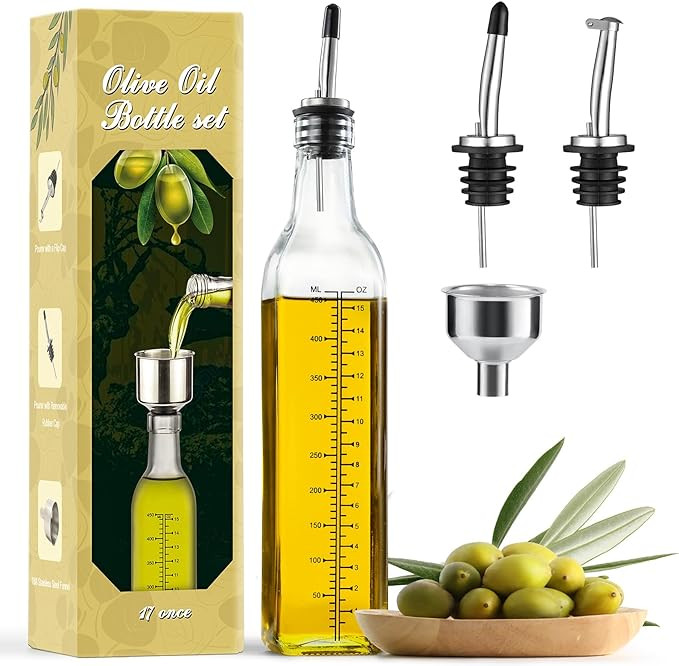 AOZITA 17oz Glass Olive Oil Dispenser Bottle - 500ml Clear -Oil & Vinegar Cruet with Pourers and ... | Amazon (US)