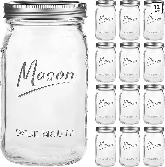 Tarros Mason de 32 onzas, paquete de 12 tarros Mason de cuarto de galón de boca ancha con tapas ... | Amazon (US)