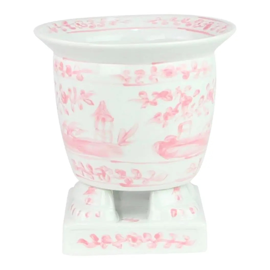 Footed Porcelain Planter in Pale Pink | Chairish