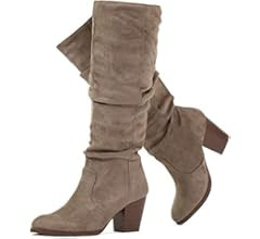 RF ROOM OF FASHION Women's Stacked Heel Slouchy Knee High Boots (Slim Calf) | Amazon (US)