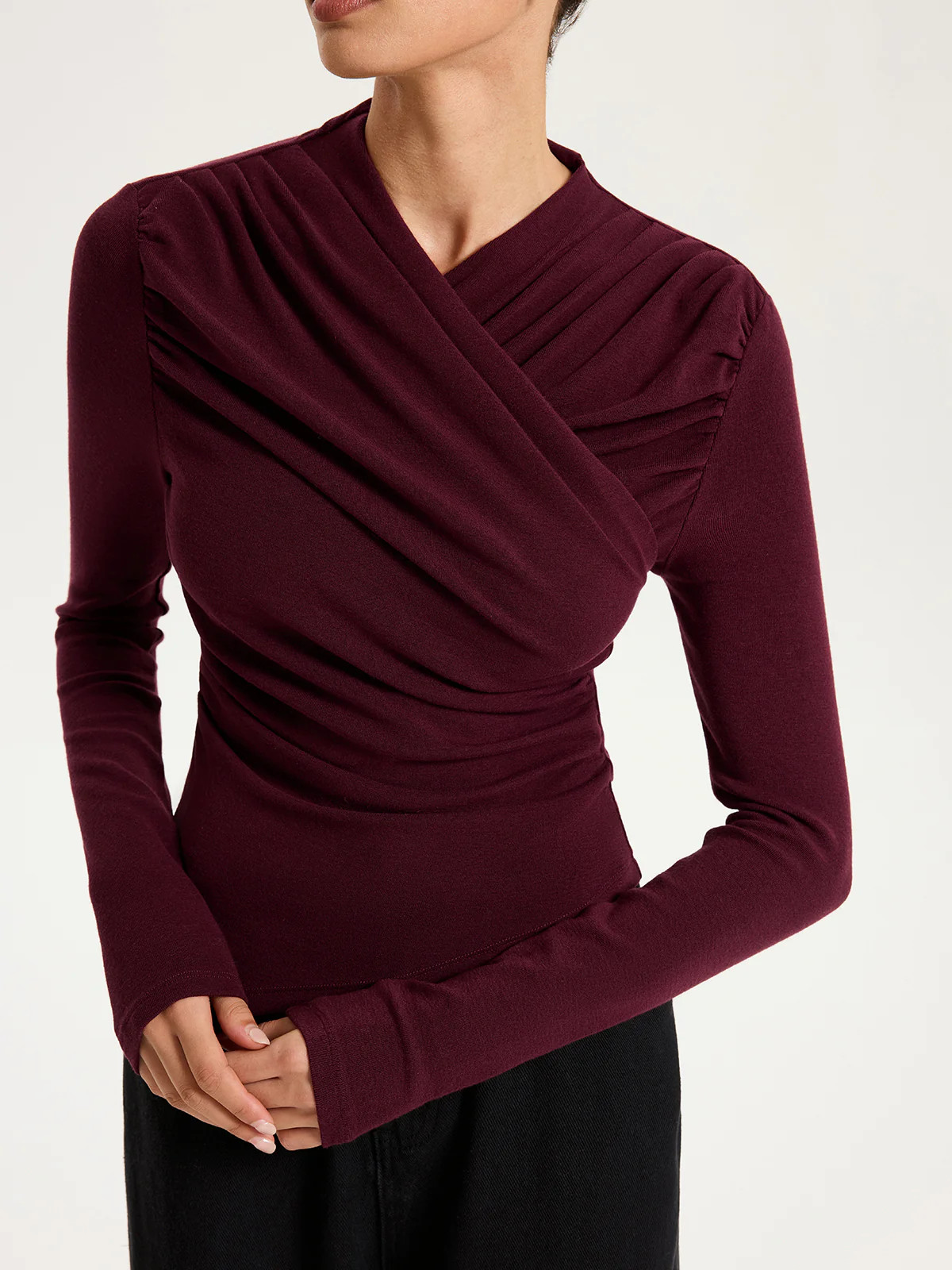 Cross Ruched Long Sleeve Top | Commense