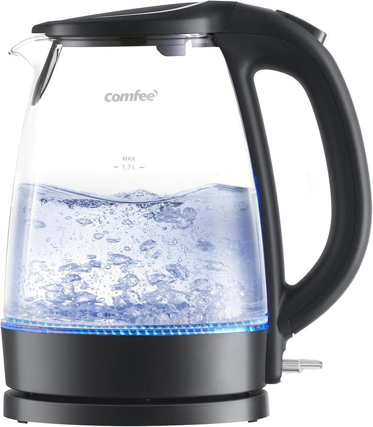 COMFEE' Electric Kettle, 1.7L Hot Water Boiler, 1500W Fast Boil, Glass Electric Tea Kettle with L... | Amazon (US)