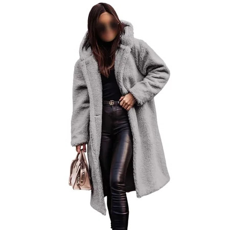 Grianlook Women Fuzzy Winter Coat Hooded Cardigans Jackets Thicken Fleece Sherpa Coat Warm Long Card | Walmart (US)