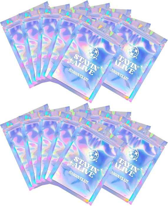 SILFGRLF Stayin' Alive Bachelorette Party Hangover Kits, Hangover Kit Bags – 20 Pcs Holographic... | Amazon (US)