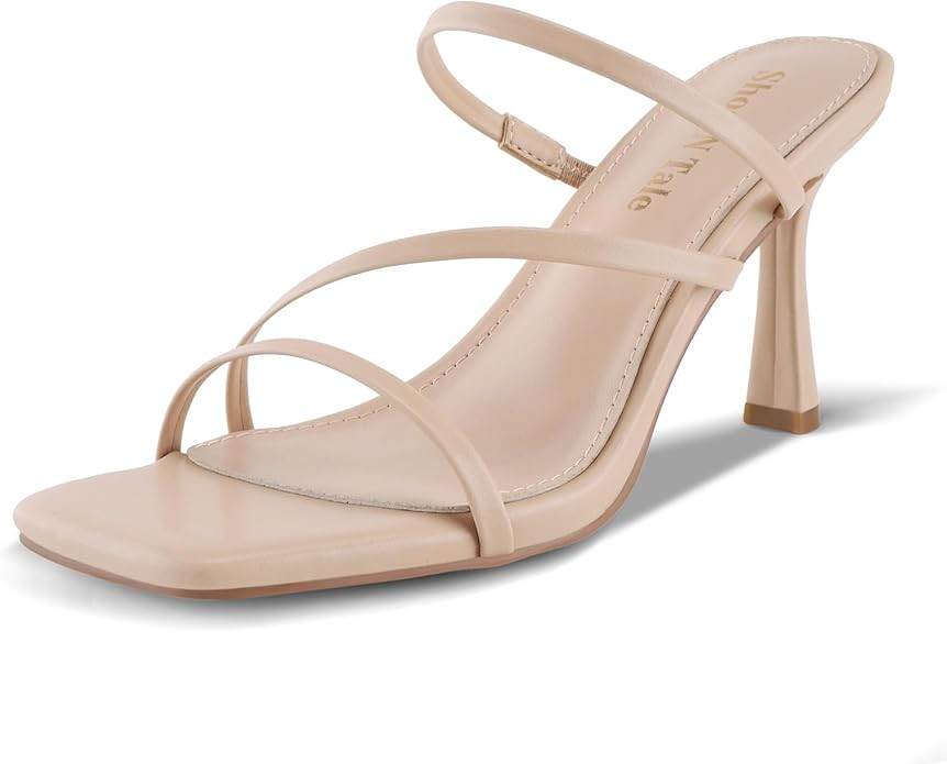 Shoe'N Tale Strappy Kitten Heels For Women Stiletto Mules Square Open Toe Slip On Sandals | Amazon (US)