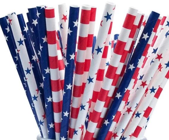 Assorted 25 Pieces 4th of July Paper Biodegradable Straws | Patriotic Paper Party Straws | Summer... | Etsy (US)