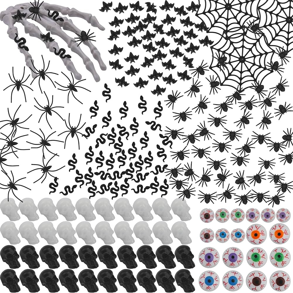 200Pcs Halloween Miniatures Set - Include Plastic Spiders, Mini Bats, Skulls, Snakes, Spider Webs... | Amazon (US)