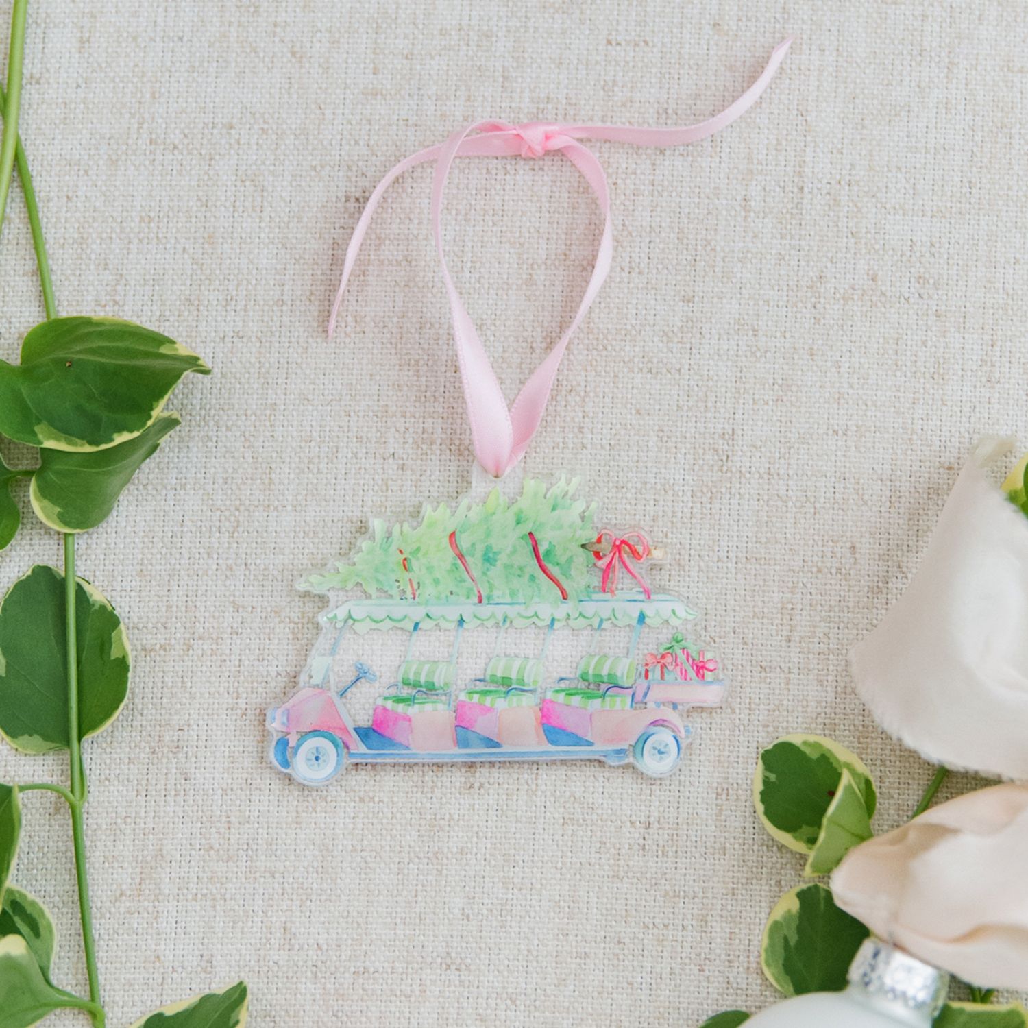 PRE-ORDER Palm Beach Christmas Golf Cart Watercolor Ornament — Simply Jessica Marie | Simply Jessica Marie