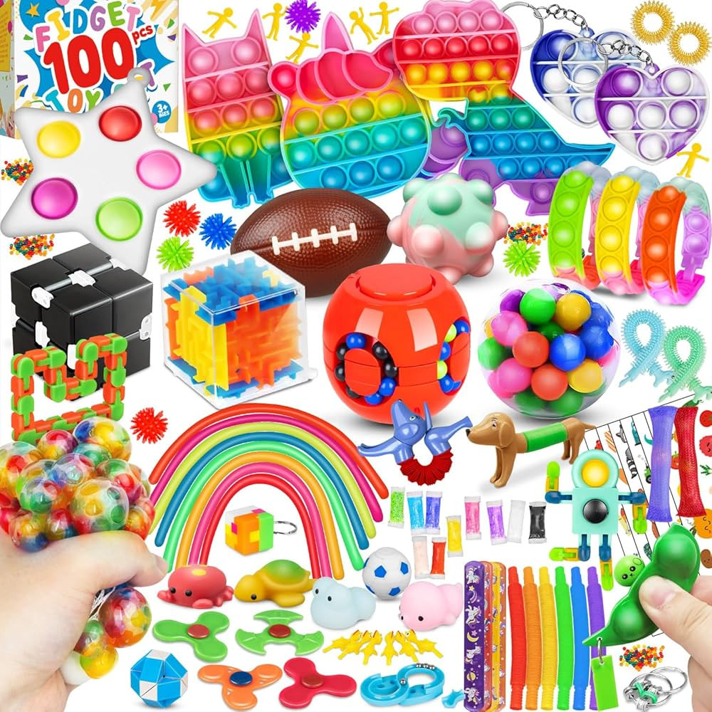 (100 Pcs) Fidget Toys Pack, Party Favors Carnival Treasure Classroom Prizes Small Mini Bulk Senso... | Amazon (US)