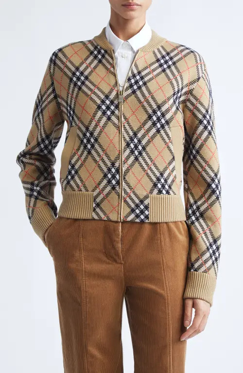 burberry Check Sweater Jacket in Sand Ip Check at Nordstrom, Size X-Large | Nordstrom