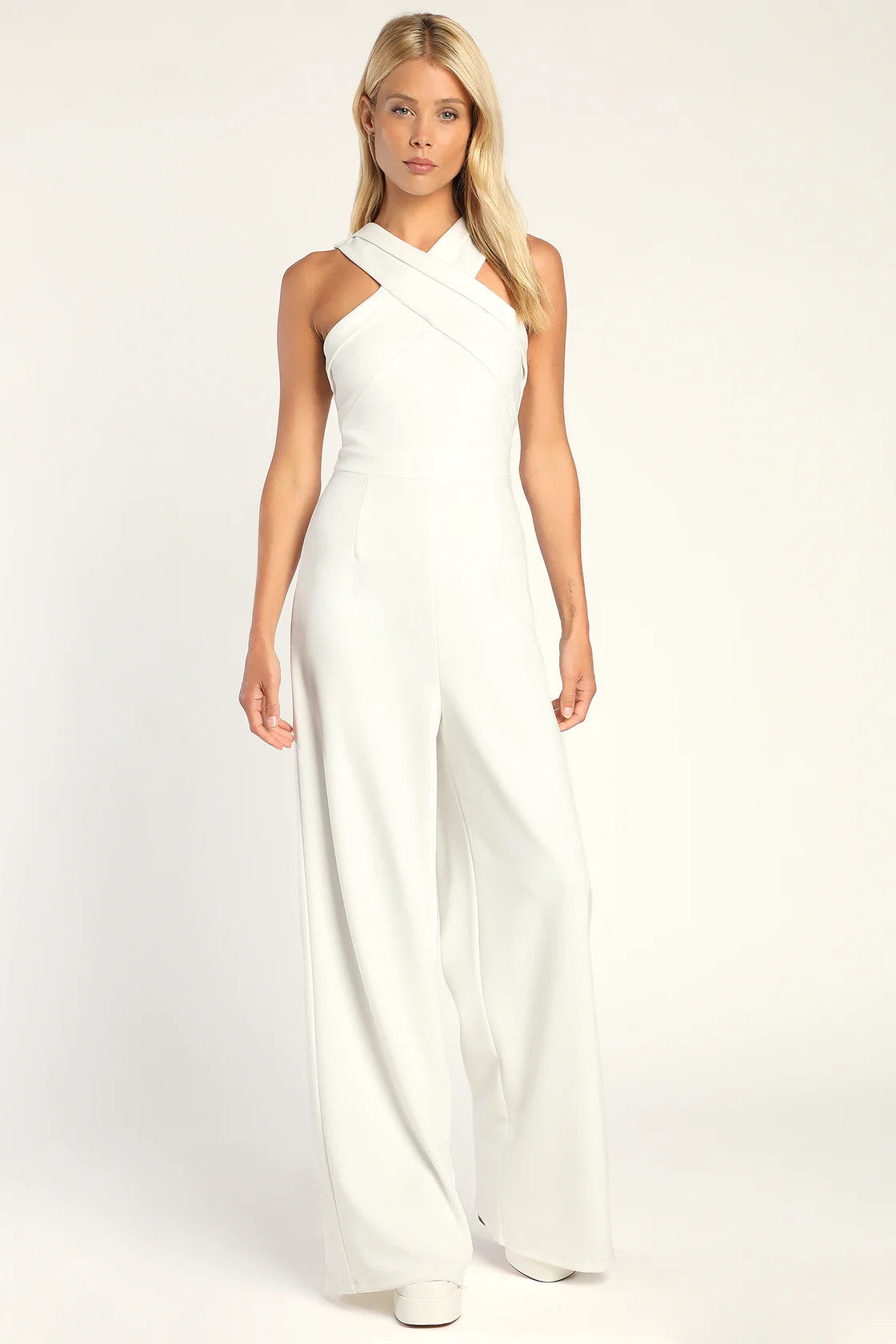 Criss-Cross Your Mind White Cross-Front Wide-Leg Jumpsuit | Lulus (US)