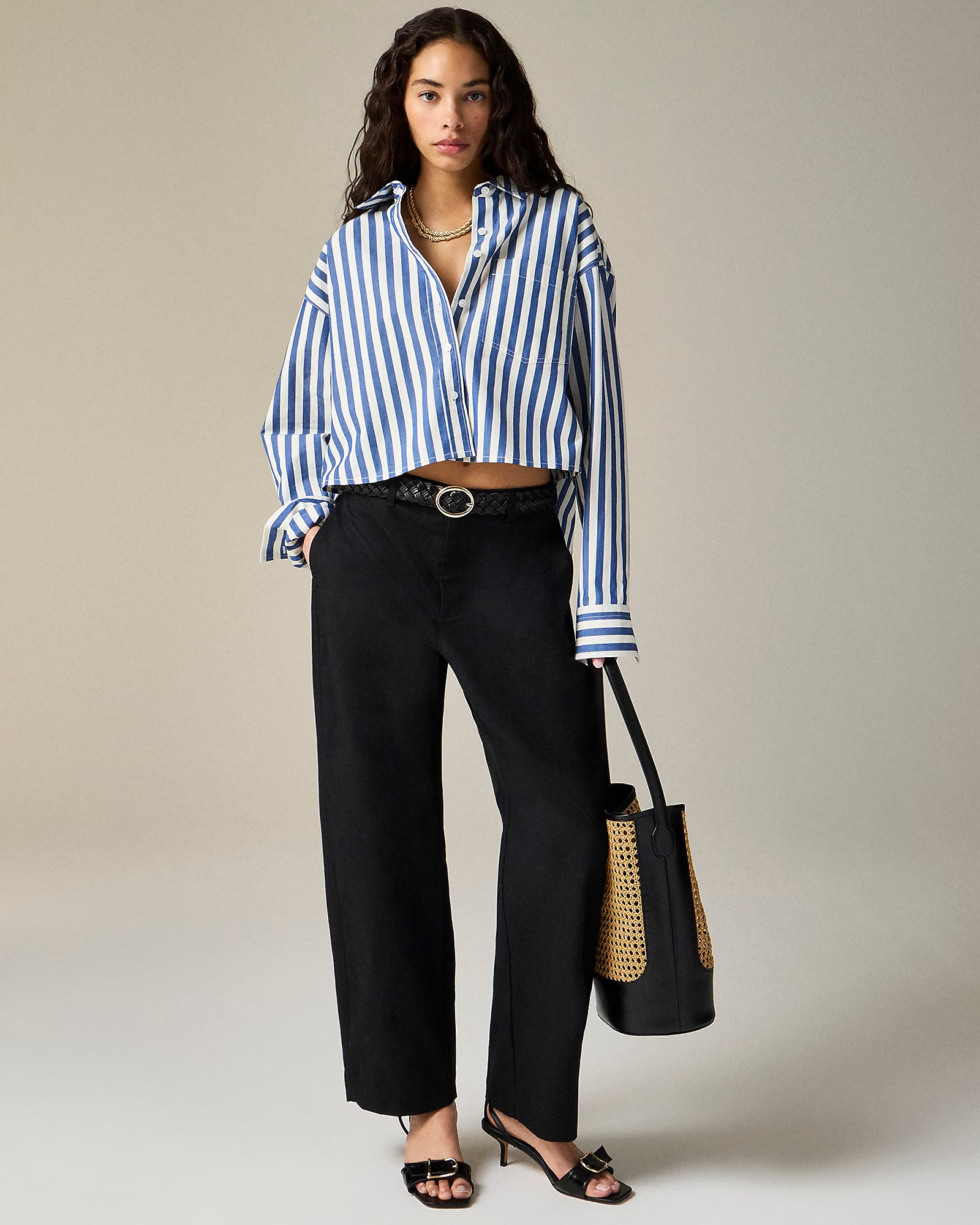 Étienne cropped button-up shirt in striped cotton poplin | J. Crew US