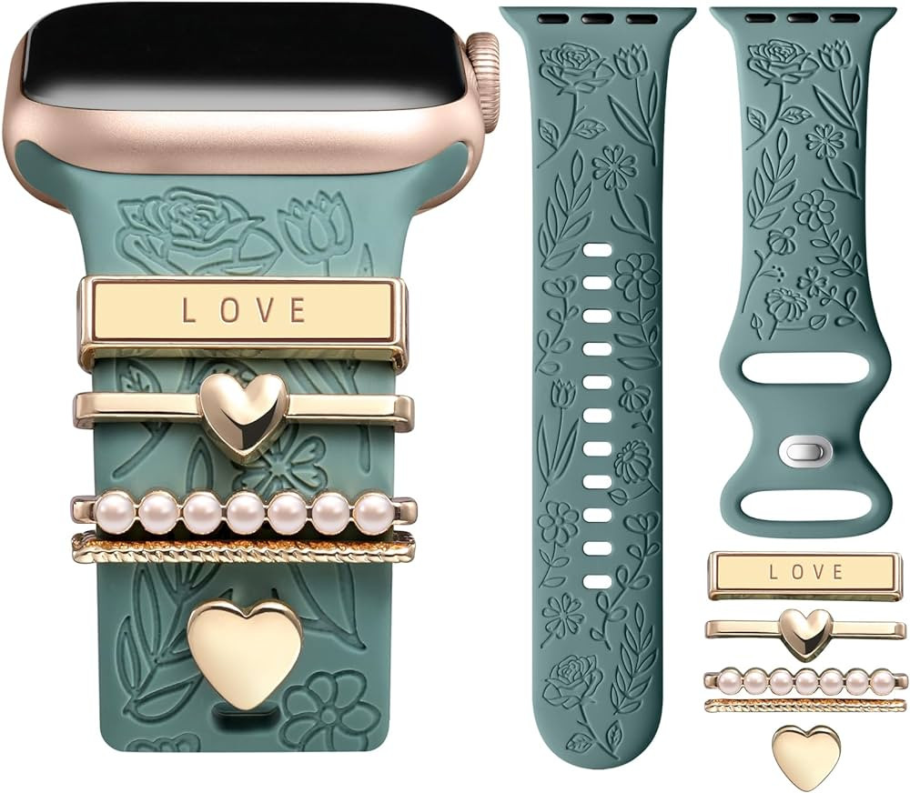 DaQin Flower Engraved Band Compatible with Apple Watch Bands for Women 40mm 38mm 41mm 42mm, Soft ... | Amazon (US)