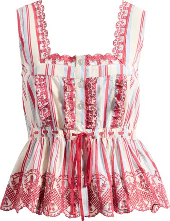 Damson Madder Amaya Embroidered Stripe Peplum Top | Nordstrom | Nordstrom