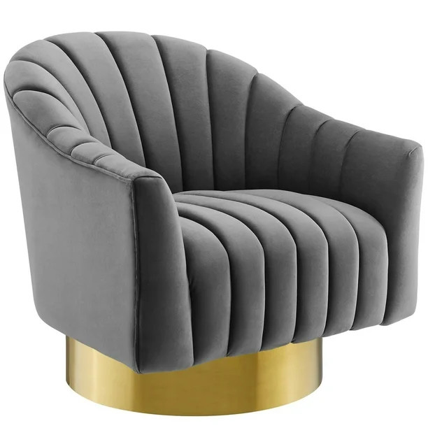 Vertical Channel Tufted Accent Lounge Performance Velvet Chair, Gray | Walmart (US)