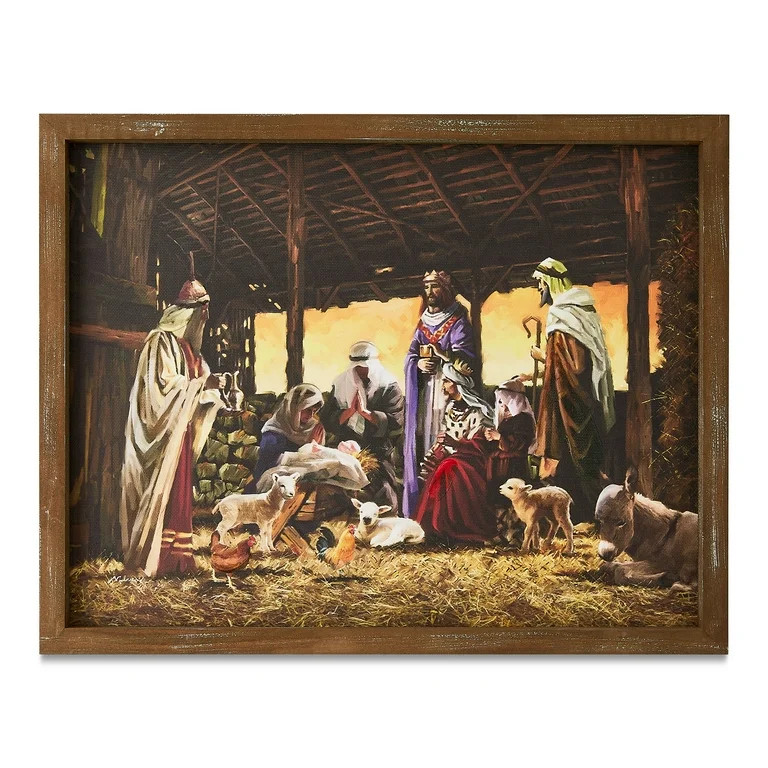 Nativity Scene Distressed Framed Christmas Wall Art, 14" x 11", by Holiday Time - Walmart.com | Walmart (US)