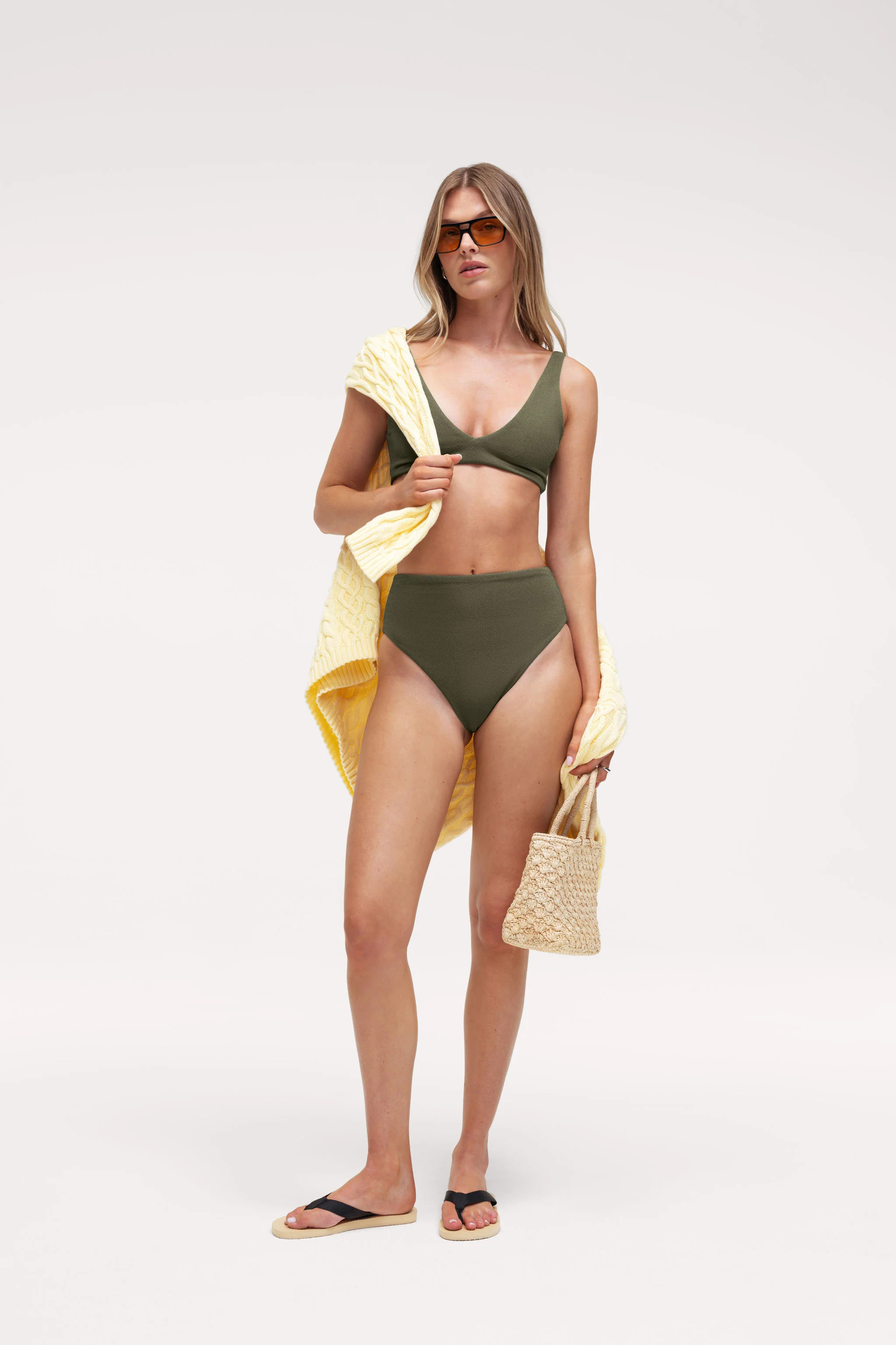 High Waist Bikini Bottom | Crispy Darkest Olive | nuuds