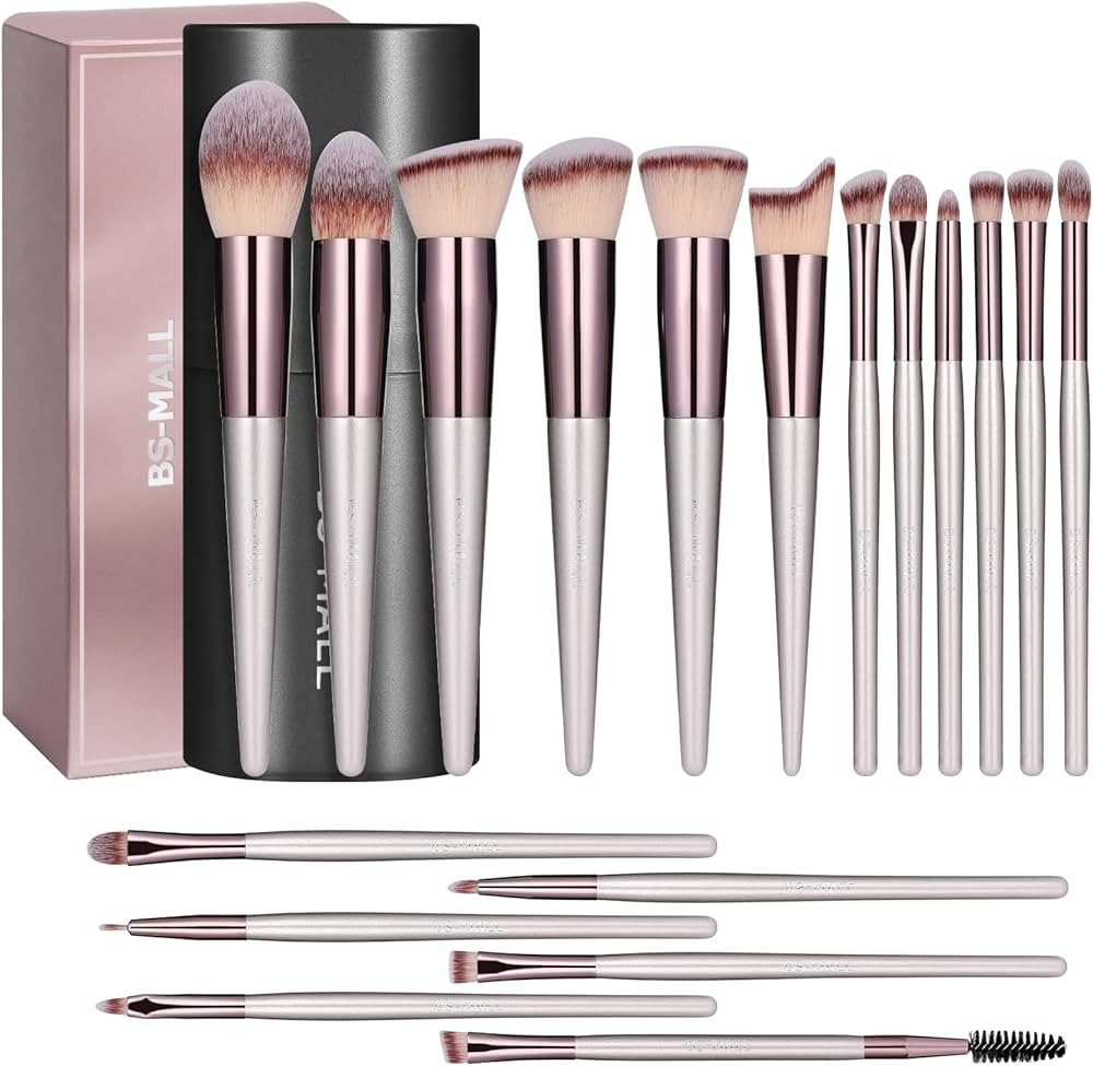 BS-MALL Makeup Brush Set 18 Pcs Premium Synthetic Foundation Powder Concealers Eye shadows Blush ... | Amazon (US)