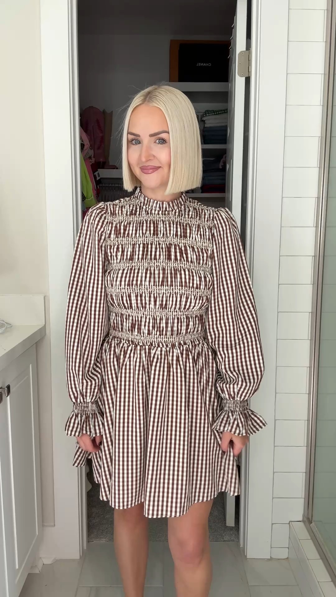 Brown gingham smocked mini dress / shirred mini dress / gingham mini dress (size: XS) 

#LTKStyleTip #LTKFindsUnder100 #LTKPetite