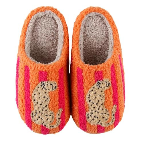 KWEVTSL Womens Cheetah Print Slipper Leopard Slippers Fuzzy Plush Memory Foam House Shoes, Warm Non Slip Indoor Outdoor Cute Animal Slippers for Women Men 4344 | Amazon (US)