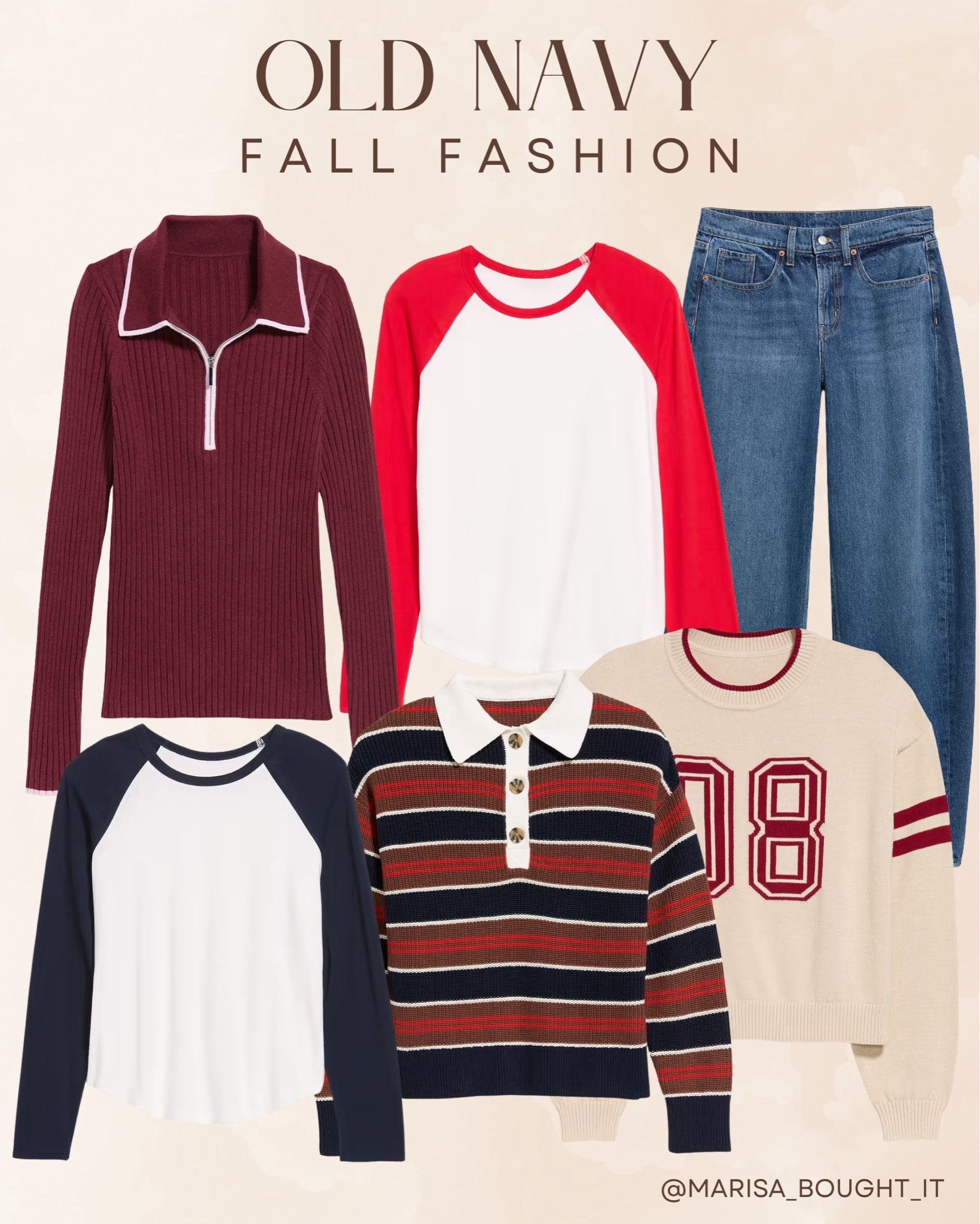 Old Navy fall fashion staples! 🍁

I styled classic casual pieces including raglan tees, a quarter-zip ribbed top, a striped rugby sweater, and a varsity pullover.

Paired with classic blue jeans for an easy, preppy everyday autumn vibe. 👖✨

#OldNavy #OldNavyStyle #FallFashion #LTKstyletip #CasualOutfit #PreppyStyle #AutumnVibes #OOTD

#LTKootd #LTKSeasonal