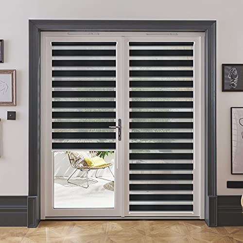 LUCKUP Horizontal Window Shade Blind Zebra Dual Roller Blinds Day and Night Blinds Curtains，Easy to Install 43.3" x 90" Black | Amazon (US)