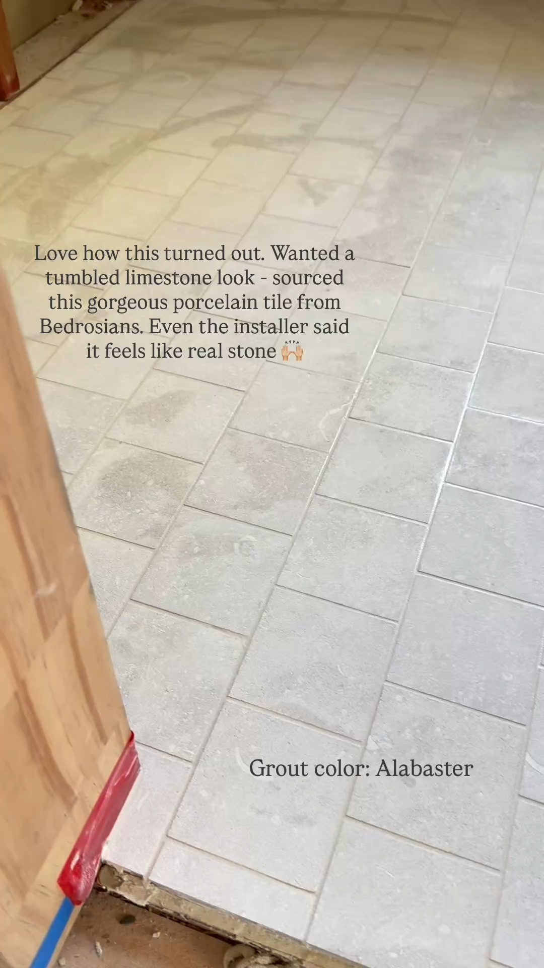 This porcelain tile looks like tumbled limestone! Grout color is alabaster

#LTKHome