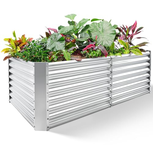 Land Guard 6×3×2 ft Galvanized Metal Raised Garden Bed, 2FT Deep Root Elevated Planter Box Steel Large Vegetable Flower Bed Kit（Silver） | Amazon (US)