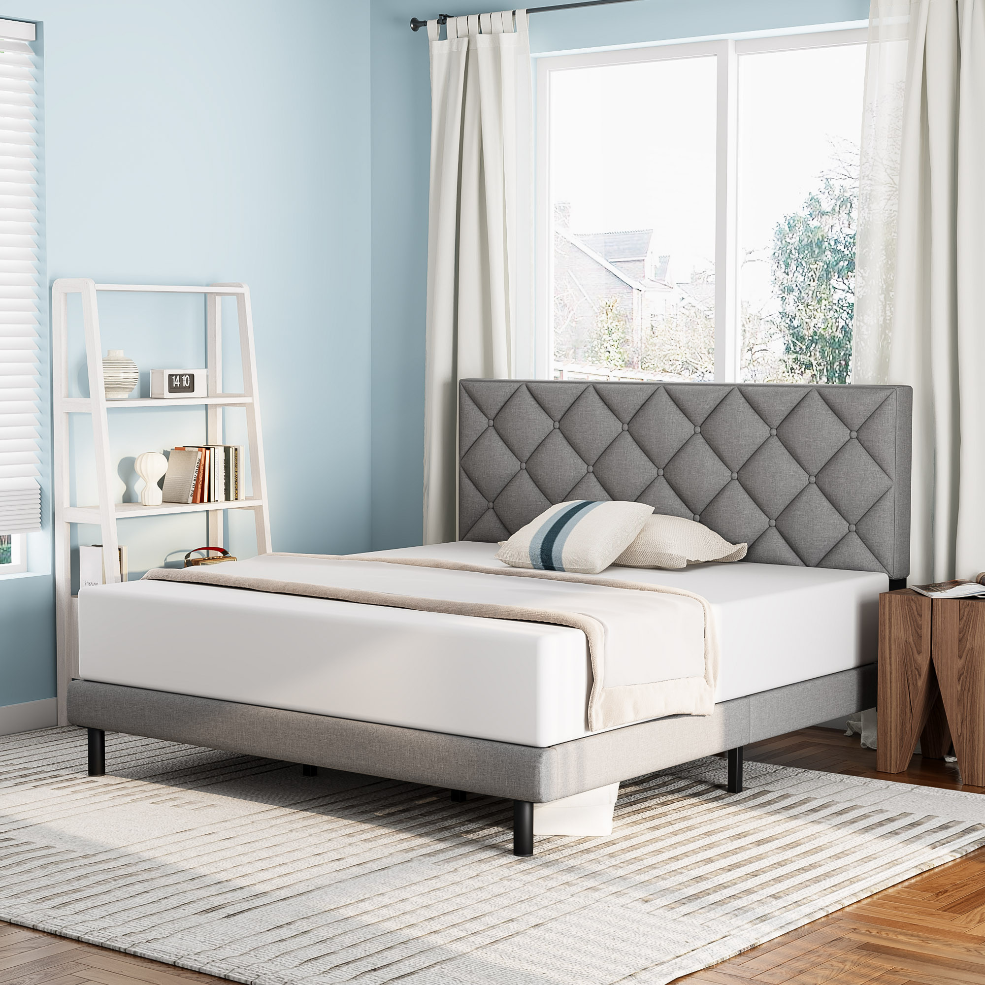 Queen Bed Frame, Queen Size Platform Bed with Wingback Headboard, Light Grey - Walmart.com | Walmart (US)