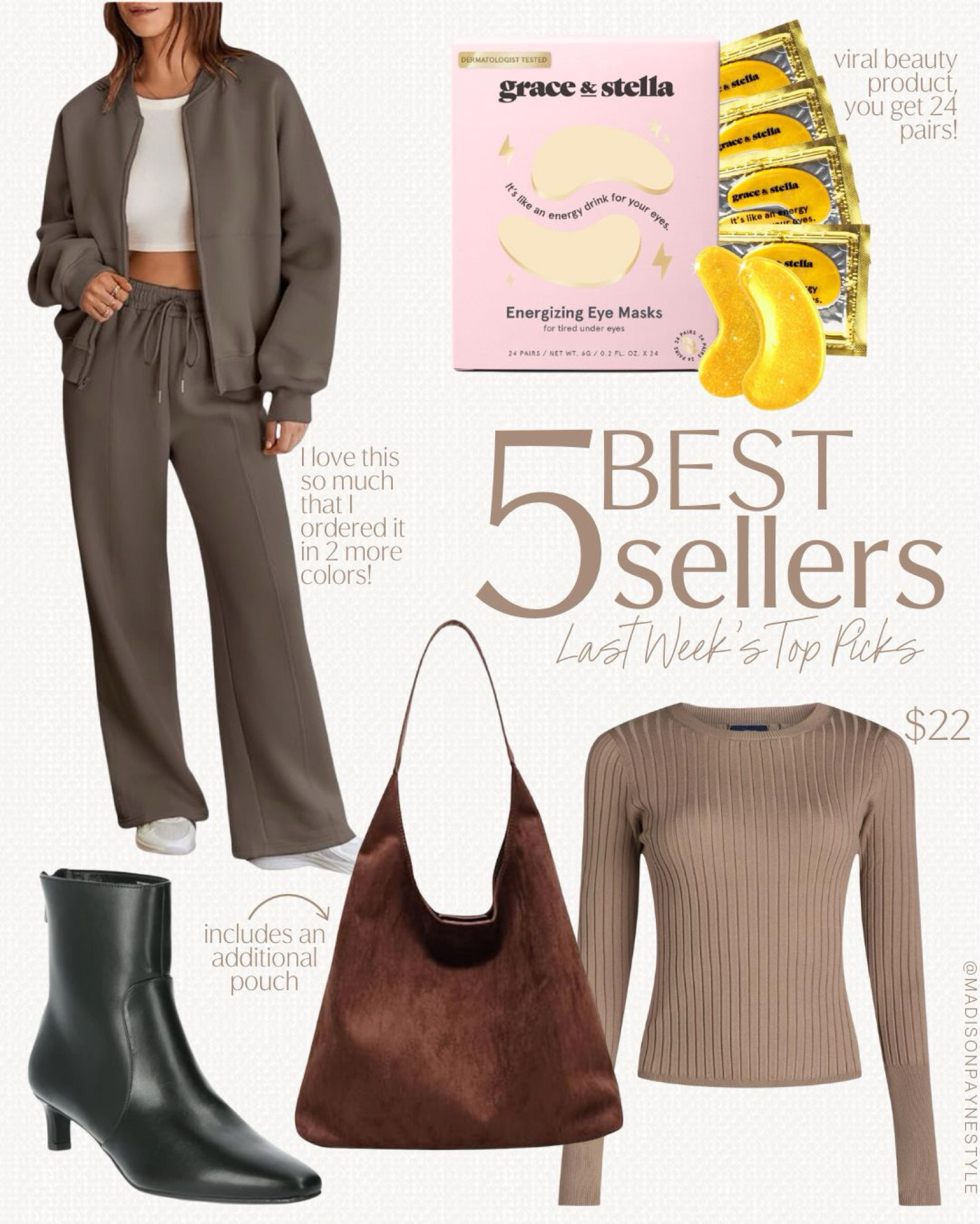 Last week’s best sellers include a 2 piece set (comes in additional colors and fits tts), energizing under eye masks, black booties, a hobo bag (includes an additional pouch), and a long sleeve top (perfect for transitioning to cooler weather)

Best sellers, 2 piece set, amazon 2 piece set, eye masks, amazon beauty, booties, fall boots, Walmart boots, hobo bag, fall bag, fall handbag, amazon handbag, Walmart top, fall outfits, Madison Payne 

#LTKStyleTip #LTKSeasonal #LTKFindsUnder50
