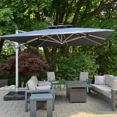 Outdoor 12FT Double Top Square Deluxe Lighted Cantilever Umbrella With Base | Wayfair North America