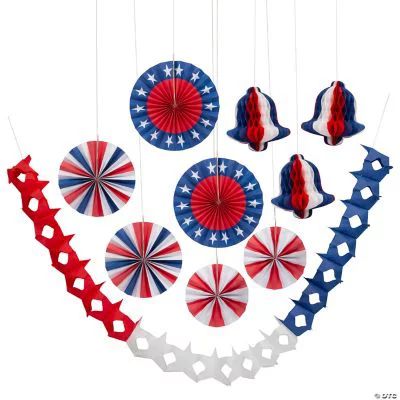 Patriotic Hanging Decoration Assortment, Fourth of July, Party Decor, 10 Pieces - Walmart.com | Walmart (US)