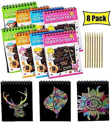 8 Packs Rainbow Scratch Paper, Magic Scratch Art Painting Scratch & Sketch Art Note Pads with Woo... | Amazon (US)