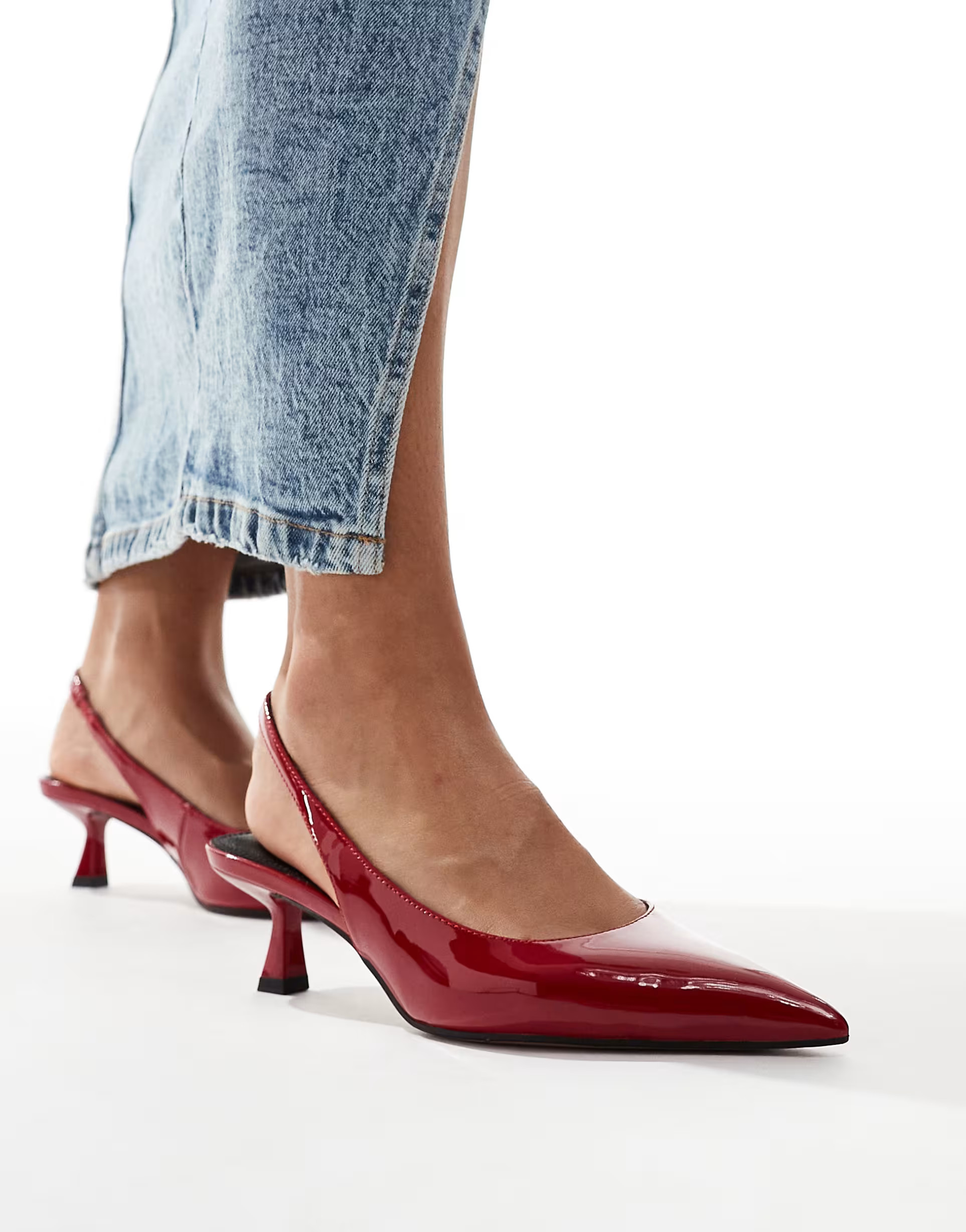 ASOS DESIGN Stroll slingback mid heeled shoes in red | ASOS (Global)