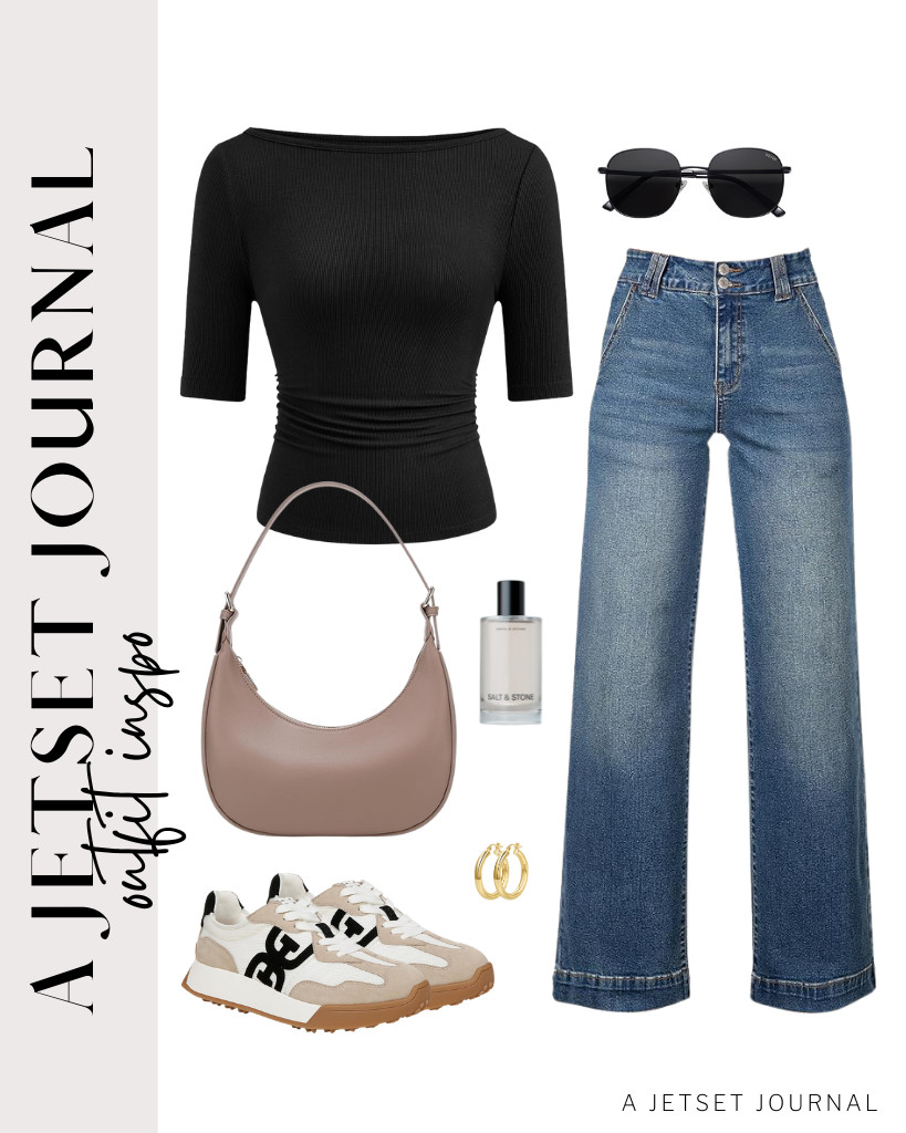 Wear these beautiful gold hoop earrings and pair them with a Fashion Small crescent underarm shoulder bag for an outfit that includes PRETTYGARDEN’s ribbed boat neck top and wide-leg jeans. So classy! 

 #LTKSeasonal #LTKSaleAlert