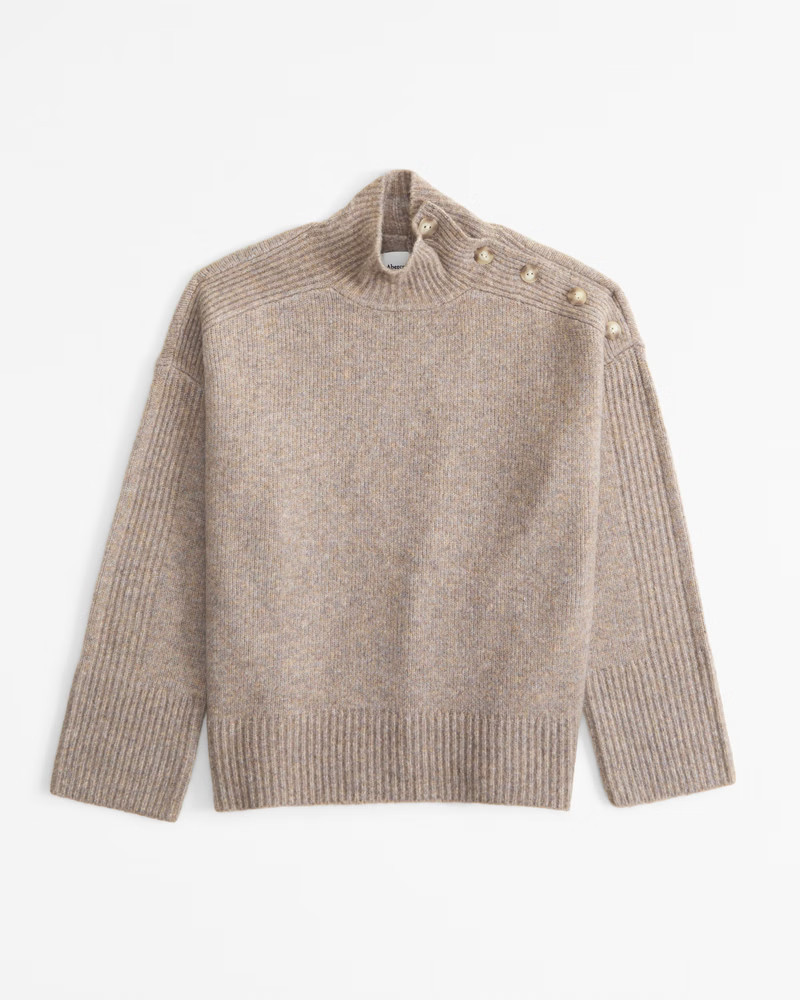 Abercrombie & Fitch Women's Button Detail Mockneck Sweater in Taupe - Size S | Abercrombie & Fitch (US)