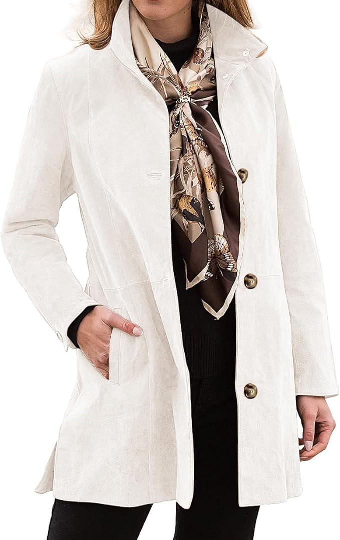 Womens Winter Suede Coat Stand Collar Single Breasted Overcoat with Pockets Mid Length Trench Coa... | Amazon (US)