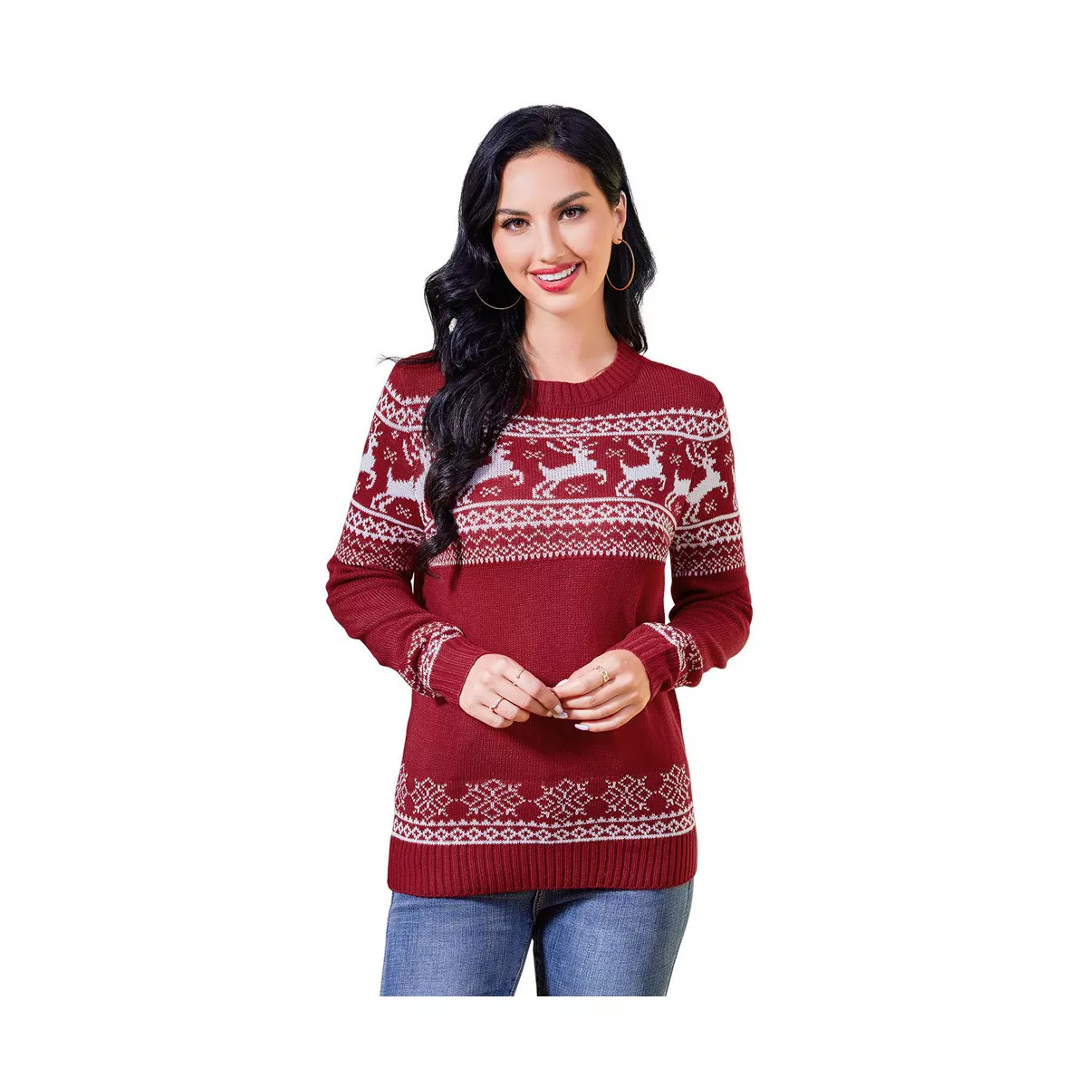 Women's Long Sleeve Ugly Christmas Sweater Reindeer Knit Pullover Tops | Target