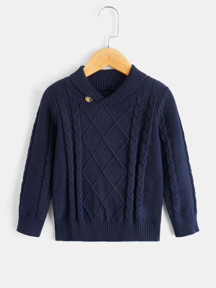 SHEIN Toddler Boys Button Detail Cable Knit Sweater | SHEIN