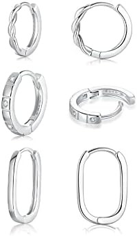 3 Pairs 925 Sterling Silver Huggie Hoop Earrings For Women 14K White Gold Plated CZ Small Silver ... | Amazon (US)